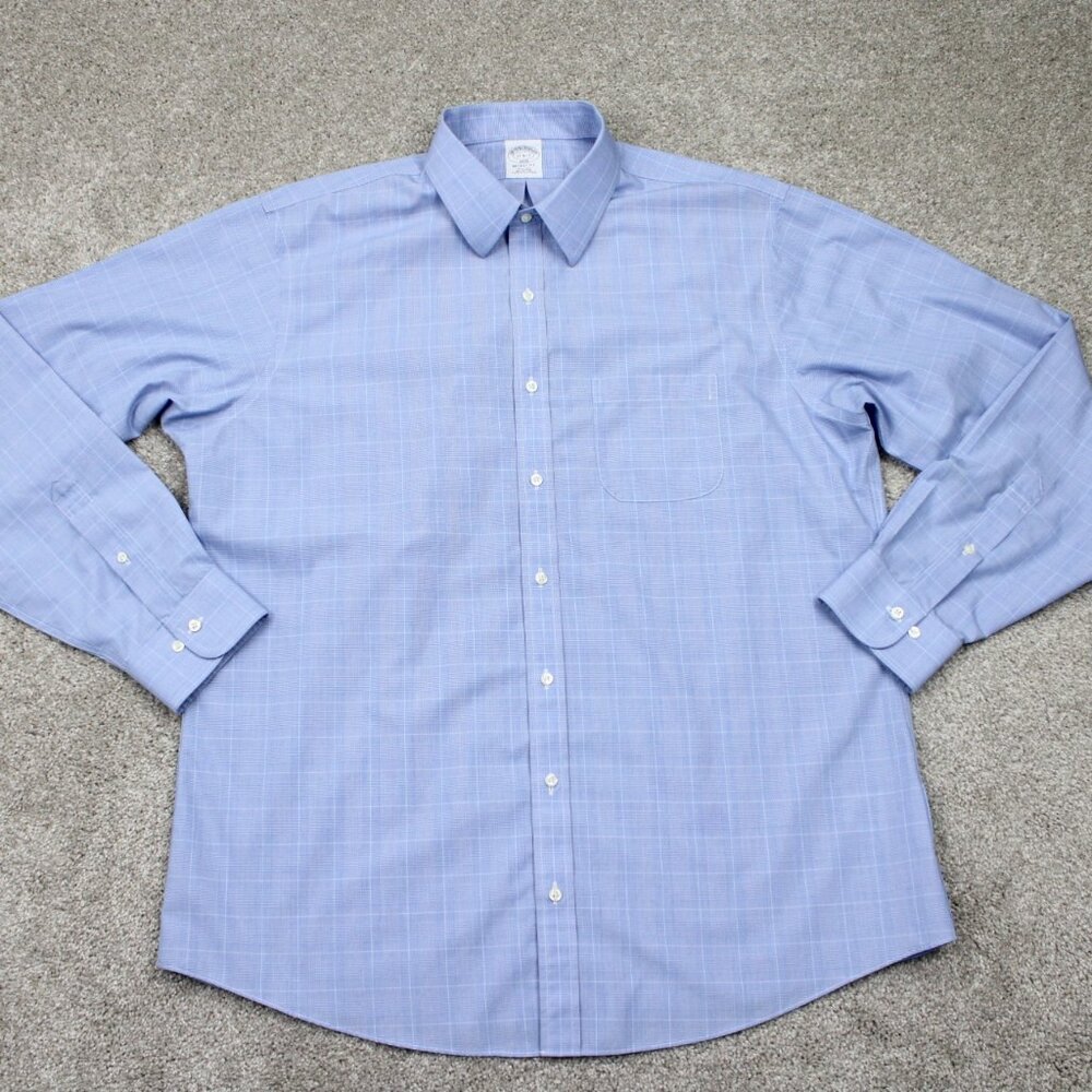 Brooks‎ Brothers Regent Fit Dress Shirt Mens 17, 6/7 Blue Non-Iron Cotton L/S